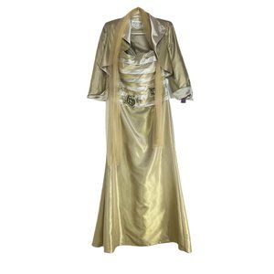 NWT Montage by Mon Cheri Formal Gown Dress With Jacket Light Gold Women's Size 8